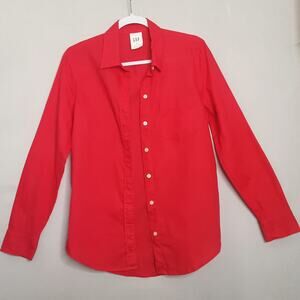 Gap Button Front Shirt Easy Care Linen Blend  Very Red XSmall Long Sleeves